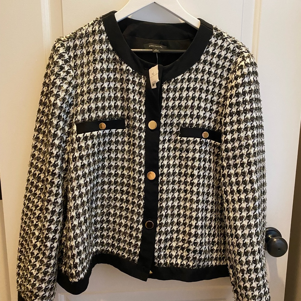 NWT Ann Taylor Metallic Tweed Houndstooth Blazer Size XL
